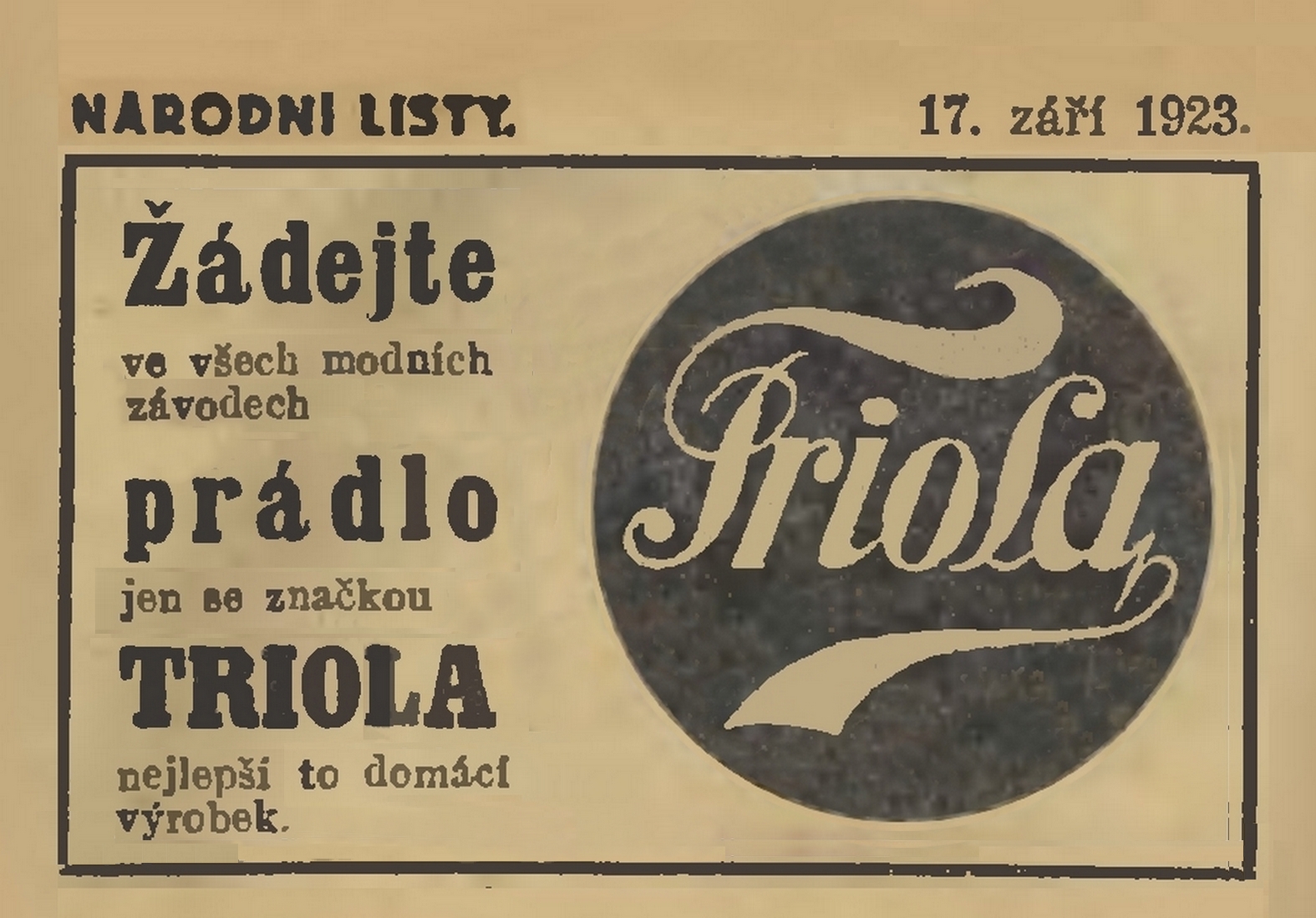 reklama Trioly z roku 1923